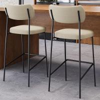 Kit 04 Banquetas Alta Bar Cozinha Sala De Jantar Preto Melina L02 Linho Bege Escuro - Lyam Decor - 2