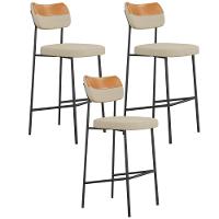 Kit 03 Banquetas Alta Bar Cozinha Sala Jantar Whisky Melina L02 Couríssimo Whisky Linho Bege - Lyam Decor - 1