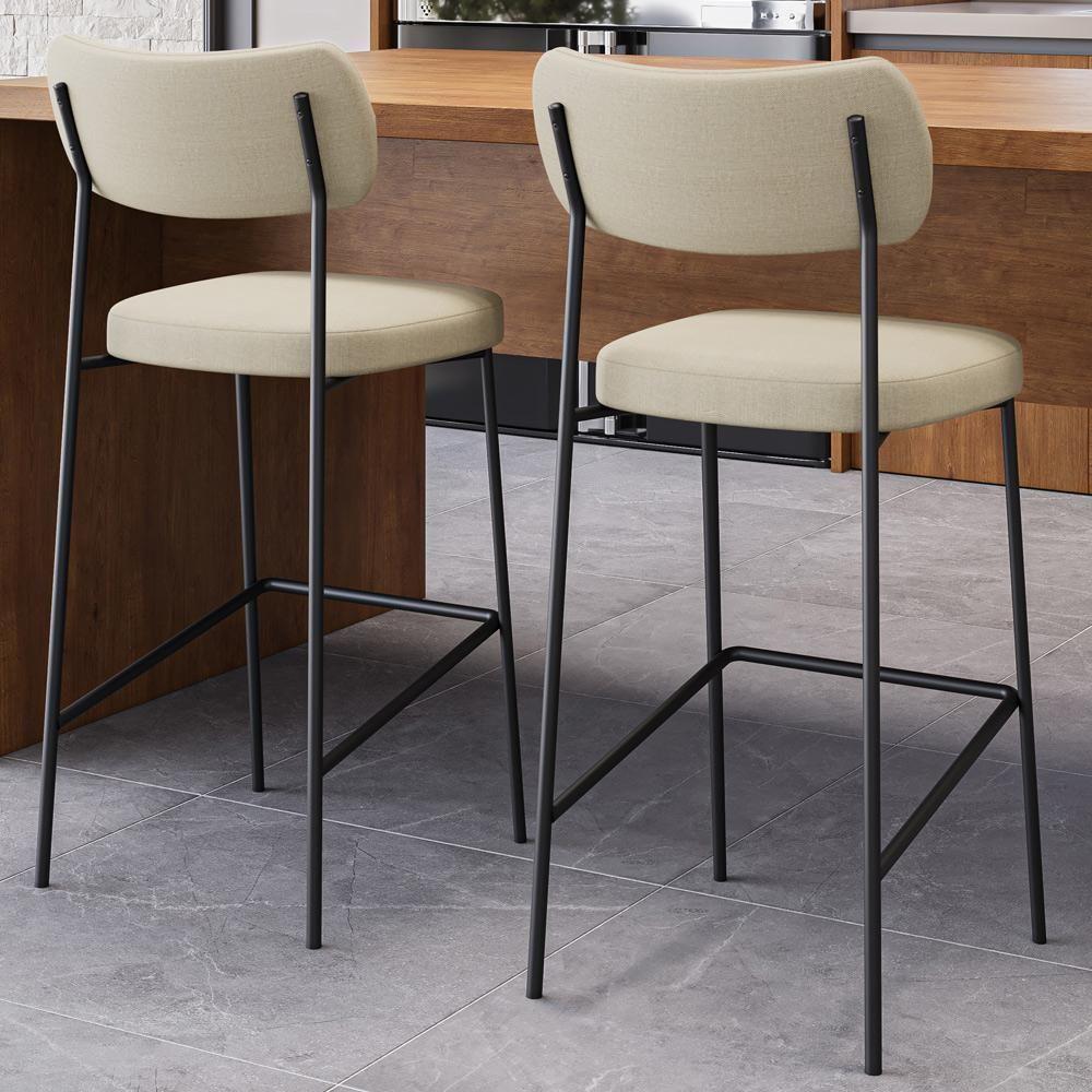 Kit 02 Banquetas Alta Bar Cozinha Sala De Jantar Preto Melina L02 Linho Bege Escuro - Lyam Decor - 2