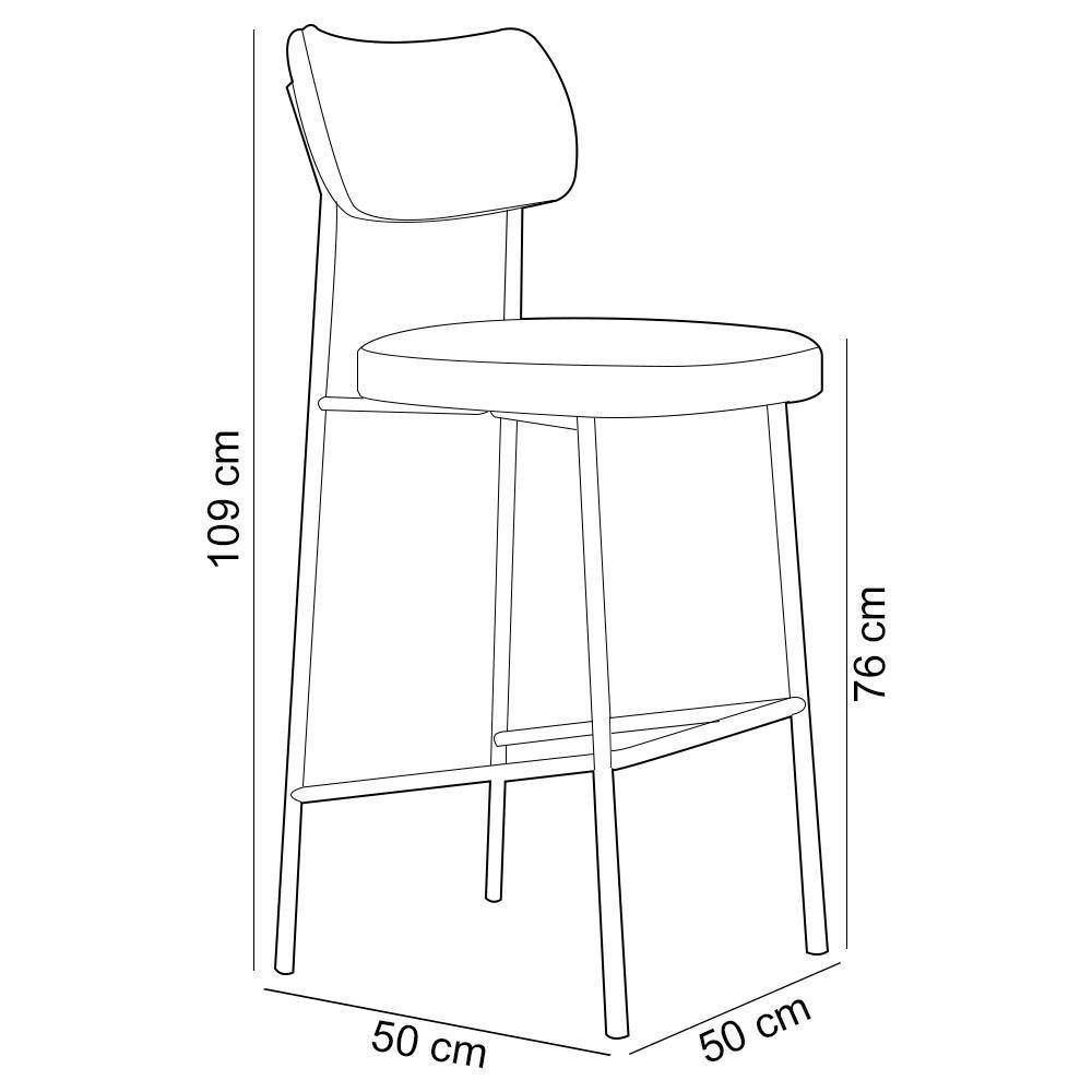 Kit 02 Banquetas Alta Bar Cozinha Sala De Jantar Preto Melina L02 Linho Bege Escuro - Lyam Decor - 5