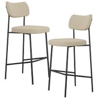 Kit 02 Banquetas Alta Bar Cozinha Sala De Jantar Preto Melina L02 Linho Bege Escuro - Lyam Decor - 1