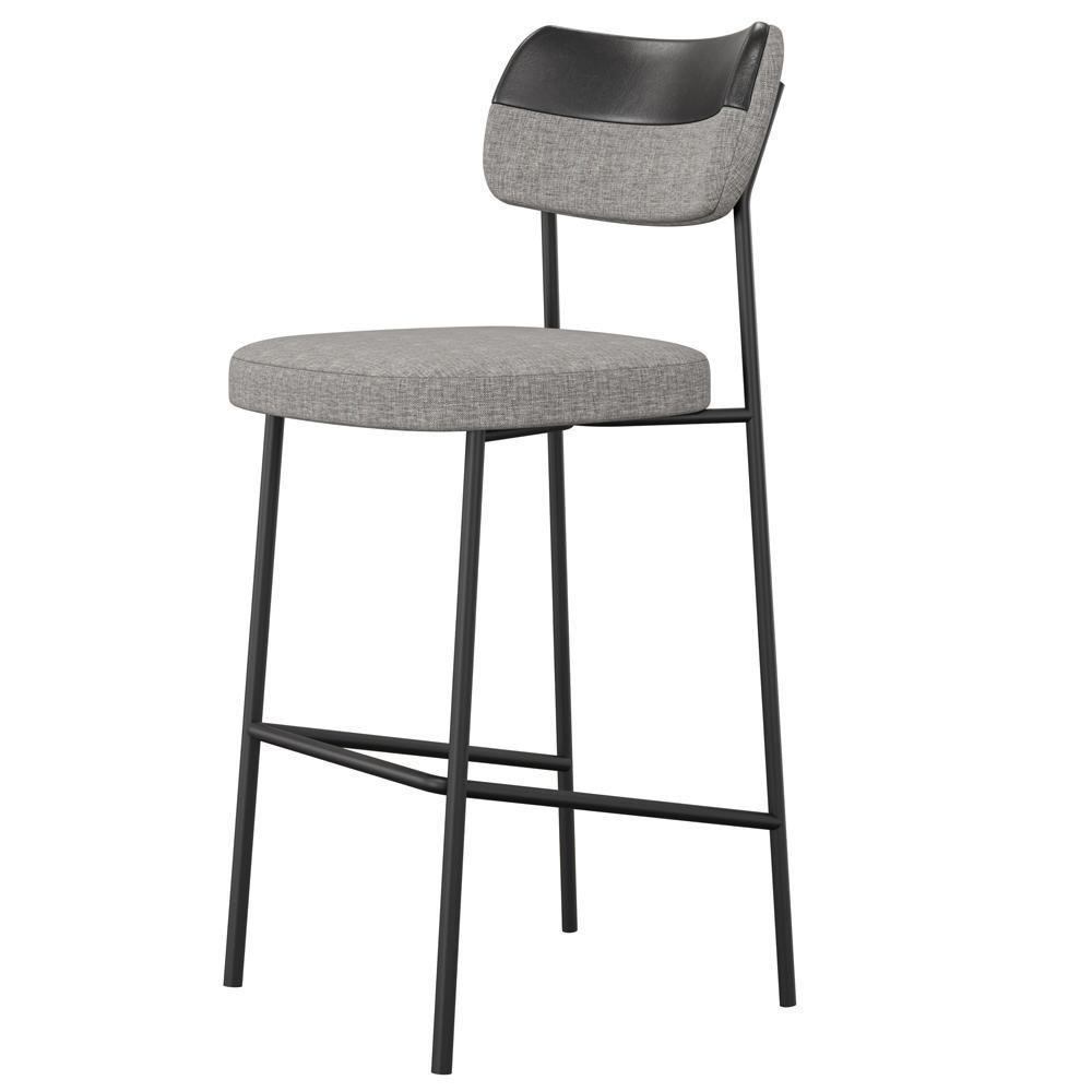 Kit 03 Banquetas Alta Bar Cozinha Sala Jantar Preto Melina L02 Couríssimo Preto Linho Cinza - Lyam Decor - 8