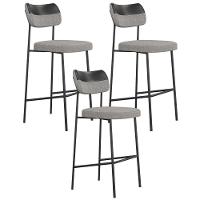 Kit 03 Banquetas Alta Bar Cozinha Sala Jantar Preto Melina L02 Couríssimo Preto Linho Cinza - Lyam Decor - 1