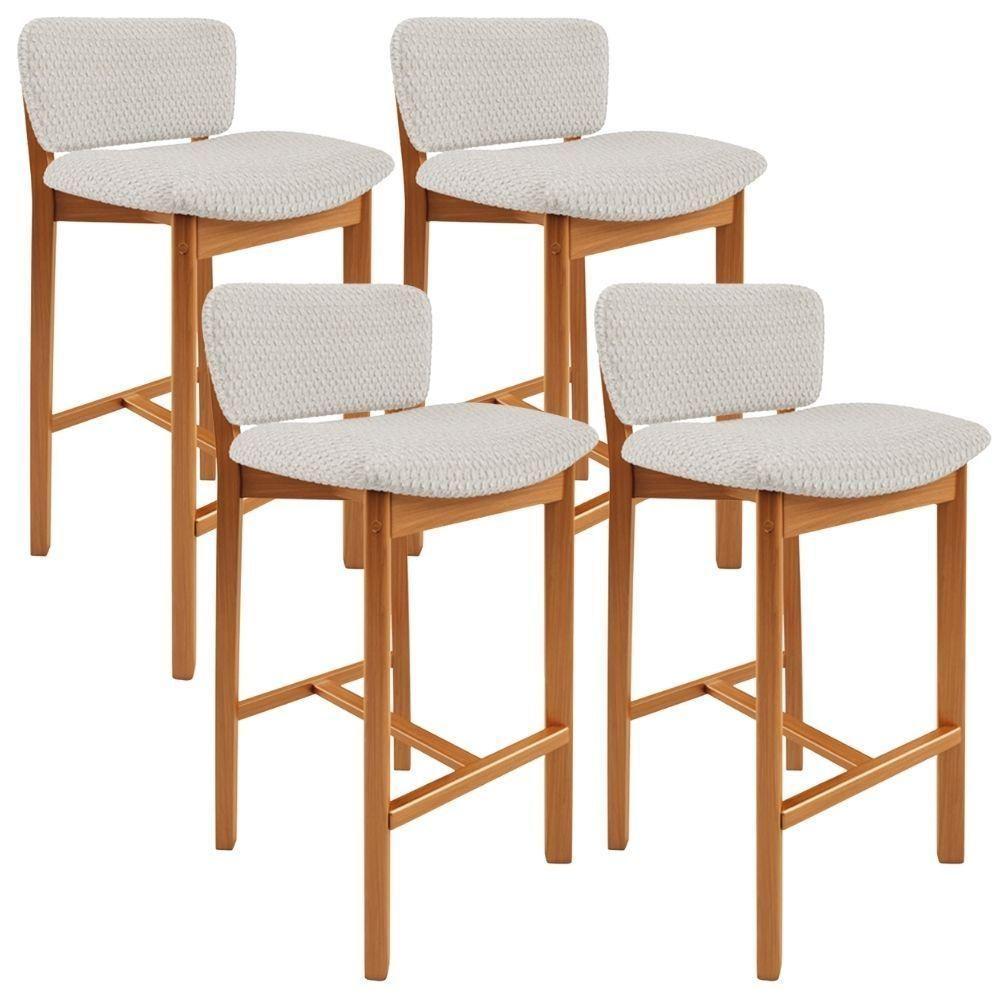 Kit 04 Banquetas Alta Para Cozinha Sala De Jantar Bar Dara L02 Bouclê Cru - Lyam Decor - 1