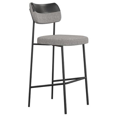 Banqueta Alta Bar Cozinha Sala De Jantar Preto Melina L02 Couríssimo Preto Linho Cinza - Lyam Decor