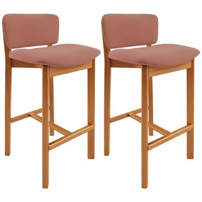 Kit 02 Banquetas Alta Para Cozinha Sala De Jantar Bar Dara L02 Suede Rosê - Lyam Decor