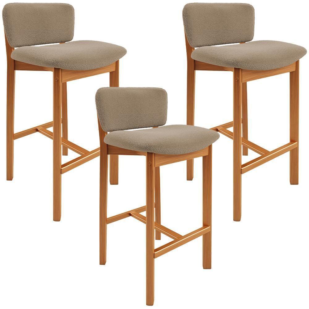 Kit 03 Banquetas Alta Para Cozinha Sala De Jantar Bar Dara L02 Bouclê Bege - Lyam Decor - 1