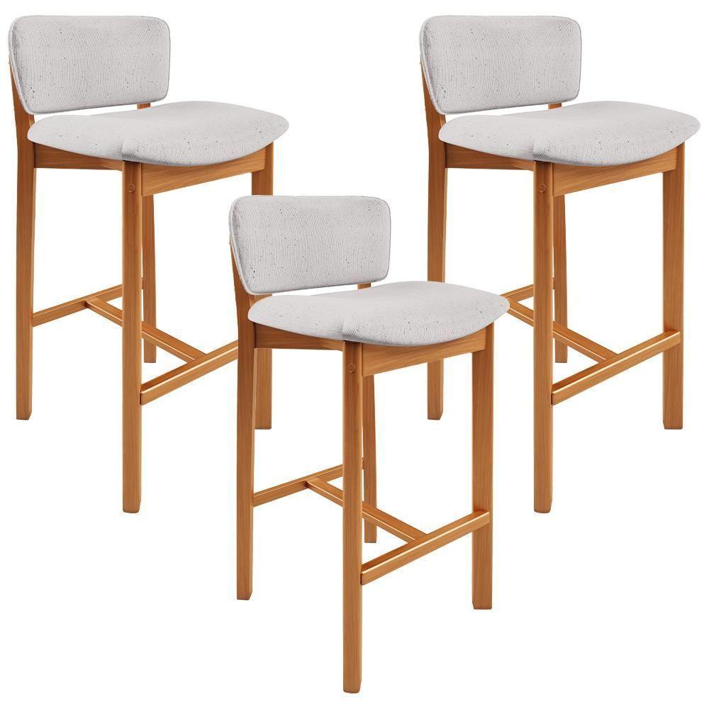 Kit 03 Banquetas Alta Para Cozinha Sala De Jantar Bar Dara L02 Linho Cinza - Lyam Decor - 1