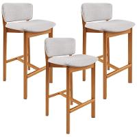 Kit 03 Banquetas Alta Para Cozinha Sala De Jantar Bar Dara L02 Linho Cinza - Lyam Decor - 1