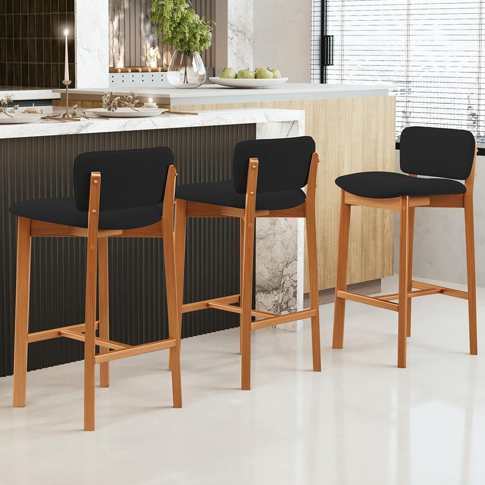 Kit 04 Banquetas Alta Para Cozinha Sala De Jantar Bar Dara L02 Suede Preto - Lyam Decor - 2