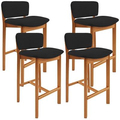 Kit 04 Banquetas Alta Para Cozinha Sala De Jantar Bar Dara L02 Suede Preto - Lyam Decor