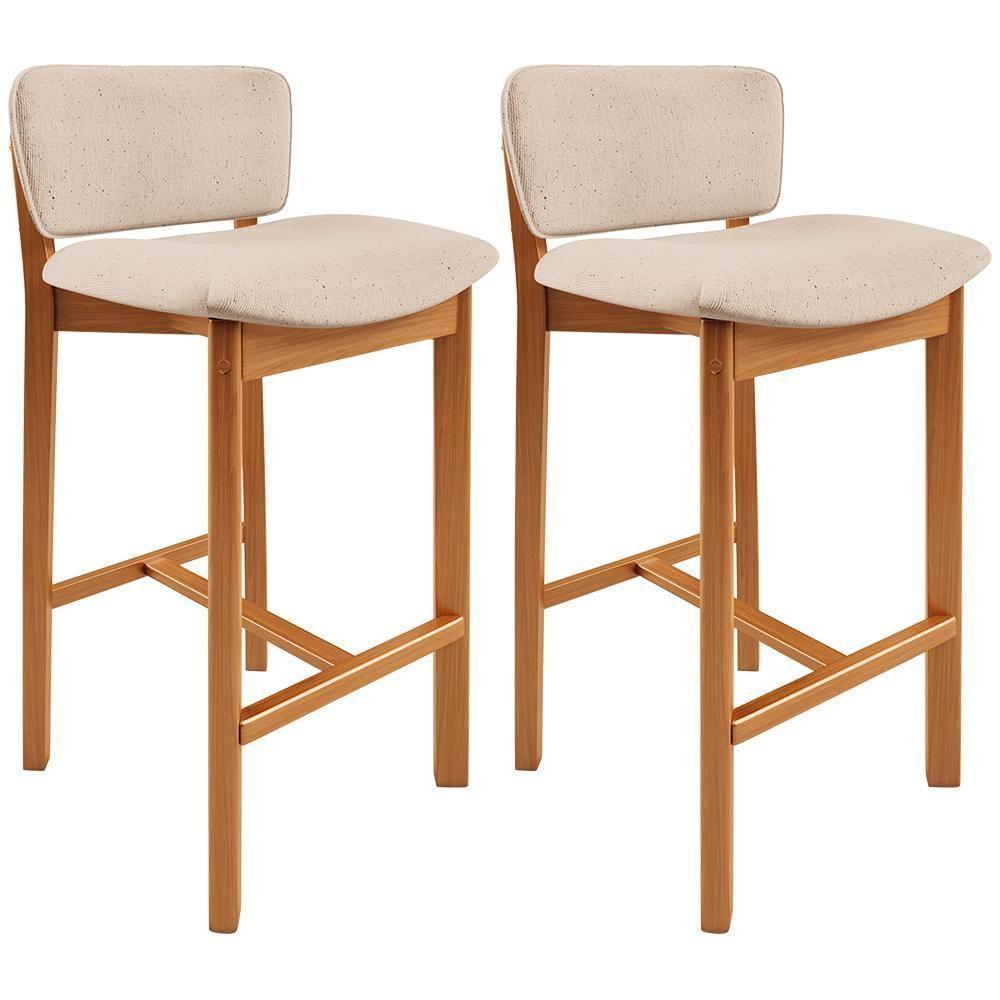 Kit 02 Banquetas Alta Para Cozinha Sala De Jantar Bar Dara L02 Linho Bege - Lyam Decor - 1