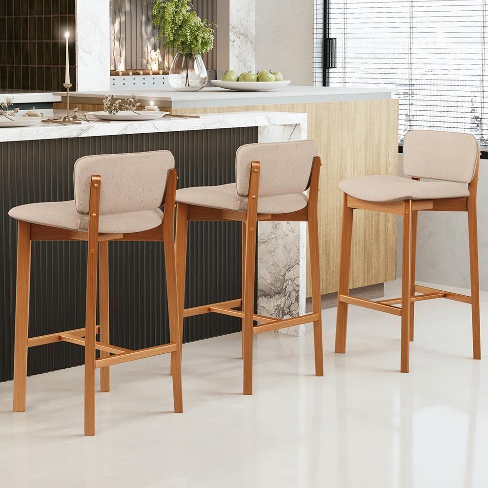 Kit 02 Banquetas Alta Para Cozinha Sala De Jantar Bar Dara L02 Linho Bege - Lyam Decor - 2