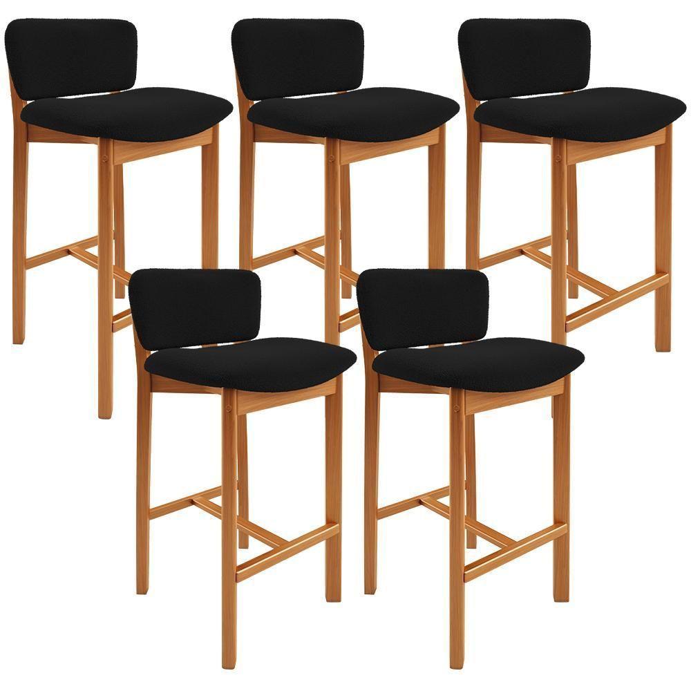 Kit 05 Banquetas Alta Para Cozinha Sala De Jantar Bar Dara L02 Bouclê Preto - Lyam Decor - 1
