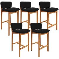 Kit 05 Banquetas Alta Para Cozinha Sala De Jantar Bar Dara L02 Bouclê Preto - Lyam Decor - 1