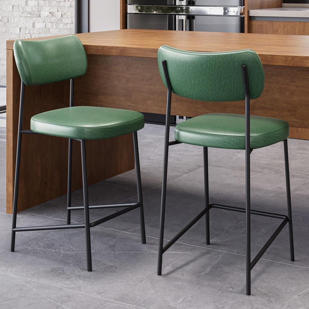 Kit 06 Banquetas Baixa Bar Cozinha Sala De Jantar Preto Melina L02 Couríssimo Verde - Lyam Decor - 2