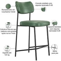 Kit 06 Banquetas Baixa Bar Cozinha Sala De Jantar Preto Melina L02 Couríssimo Verde - Lyam Decor