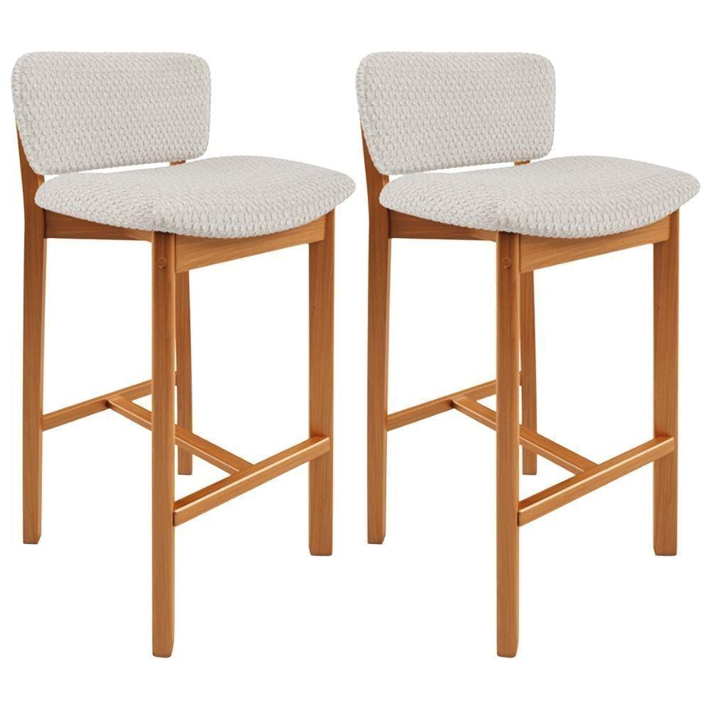 Kit 02 Banquetas Alta Para Cozinha Sala De Jantar Bar Dara L02 Bouclê Cru - Lyam Decor - 1