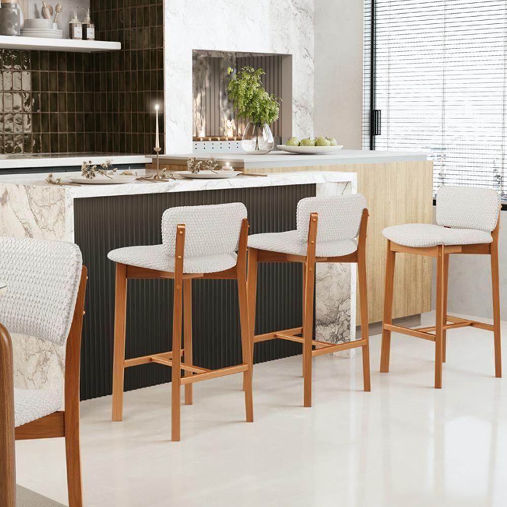 Kit 02 Banquetas Alta Para Cozinha Sala De Jantar Bar Dara L02 Bouclê Cru - Lyam Decor - 2