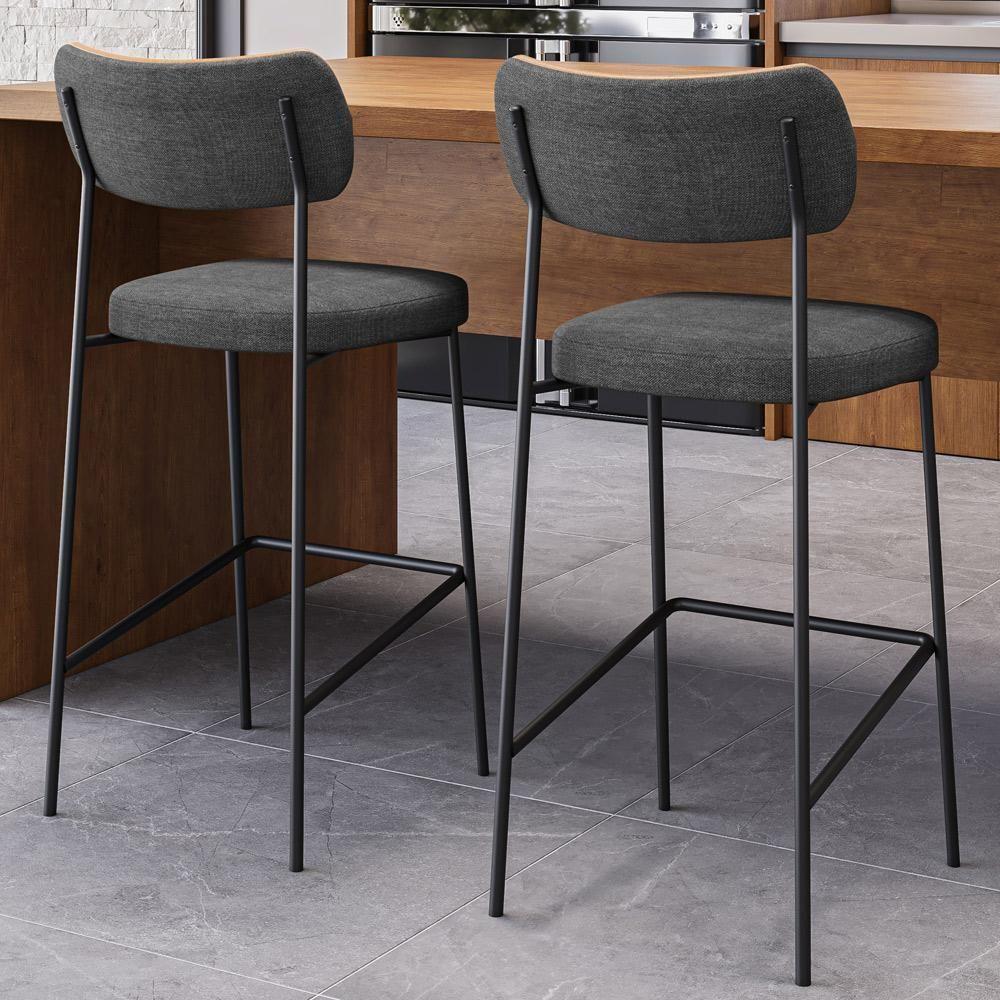 Kit 04 Banquetas Alta Bar Cozinha Sala Jantar Whisky Melina L02 Couríssimo Whisky Linho Chumbo - Lyam Decor - 2