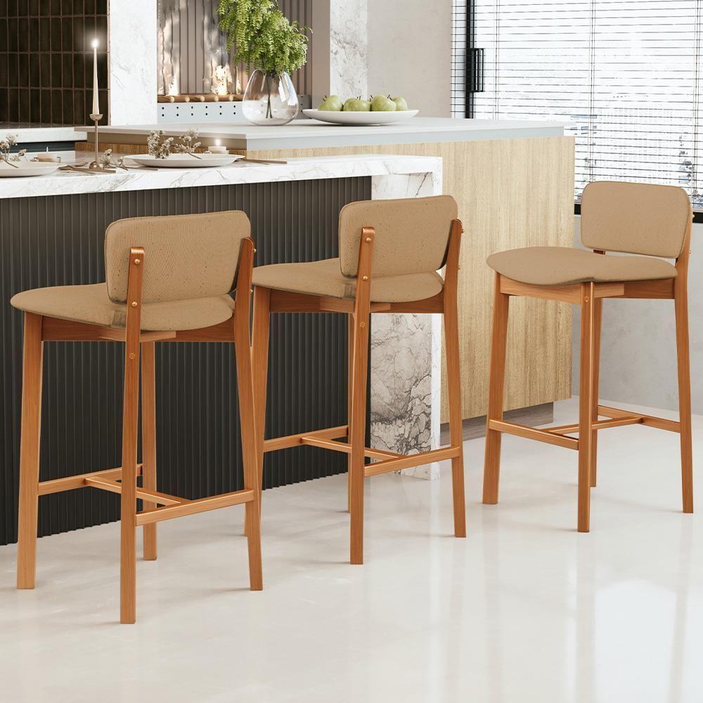 Banqueta Alta Para Cozinha Sala De Jantar Bar Dara L02 Linho Bege Escuro - Lyam Decor - 2