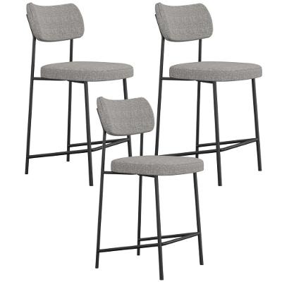 Kit 03 Banquetas Baixa Bar Cozinha Sala De Jantar Preto Melina L02 Linho Cinza Escuro - Lyam Decor