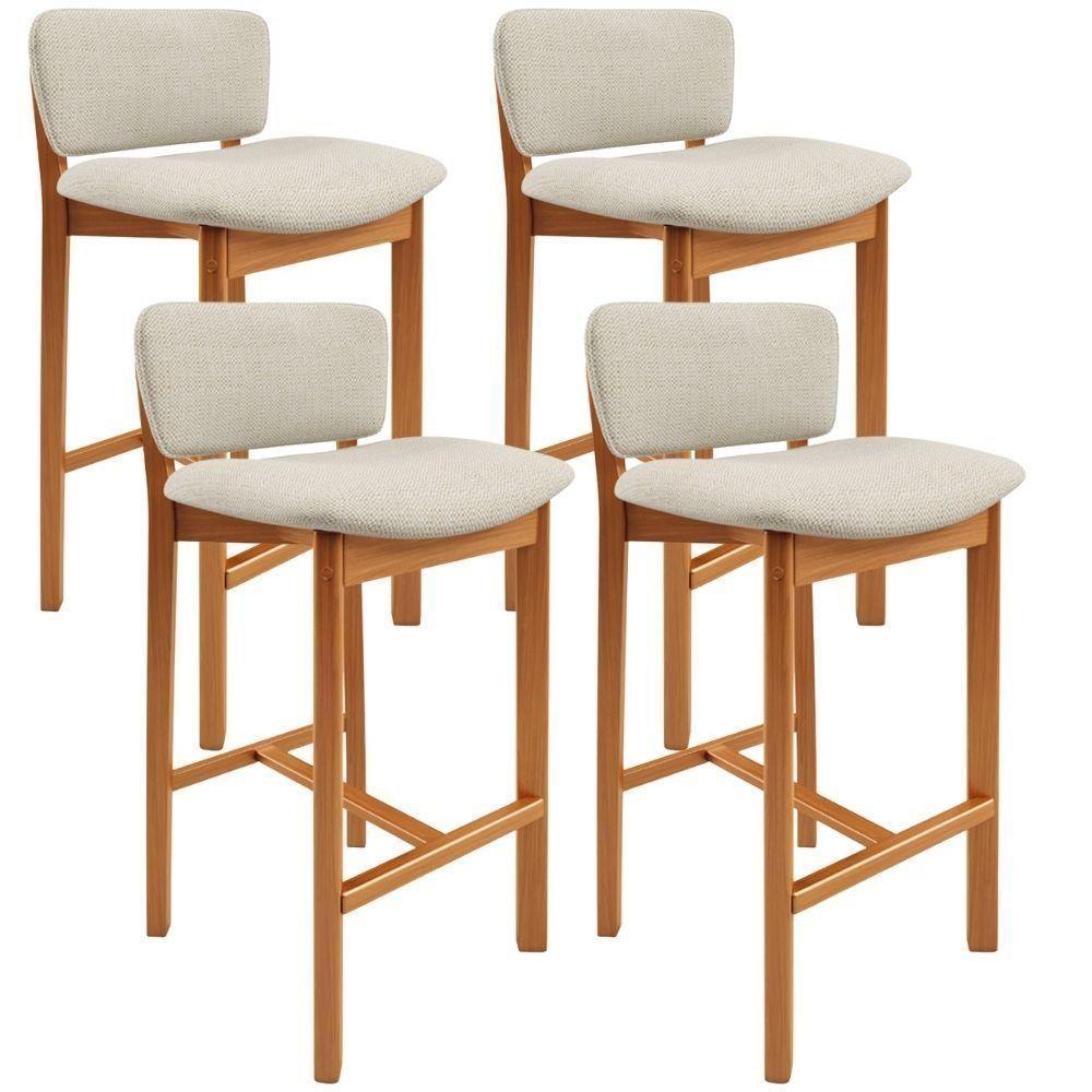 Kit 4 Banqueta Alta Para Cozinha Sala De Jantar Bar Dara L02 Linho Champagne - Lyam Decor - 1