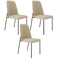 Kit 03 Cadeiras Decorativa Estofada Sala De Jantar Bella L02 Couríssimo Whisky Linho Bege - Lyam Decor - 1