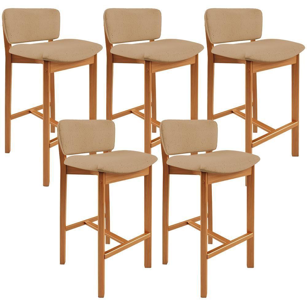 Kit 05 Banquetas Alta Para Cozinha Sala De Jantar Bar Dara L02 Linho Bege Escuro - Lyam Decor - 1