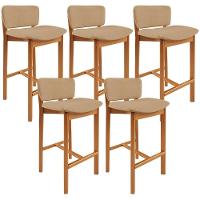 Kit 05 Banquetas Alta Para Cozinha Sala De Jantar Bar Dara L02 Linho Bege Escuro - Lyam Decor - 1