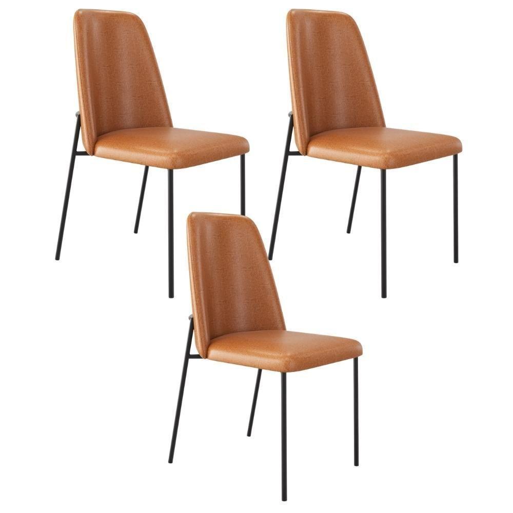 Kit 03 Cadeiras Decorativa Estofada Para Sala De Jantar Bella L02 Couríssimo Whisky - Lyam Decor - 1