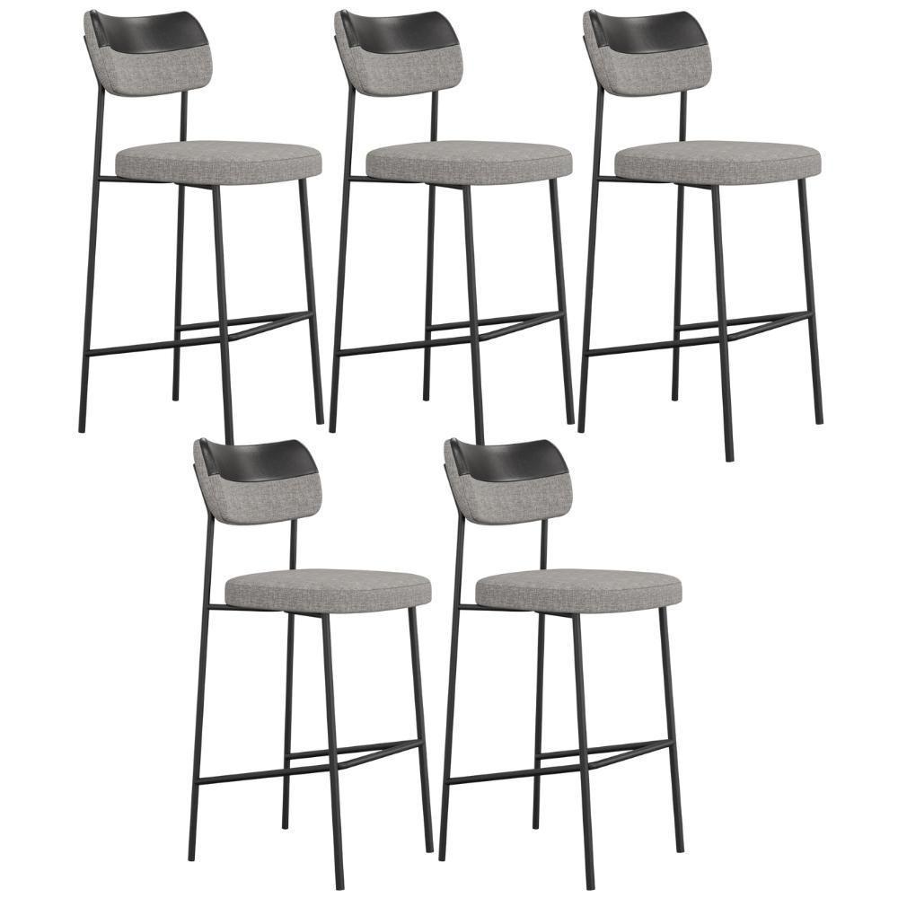 Kit 05 Banquetas Alta Bar Cozinha Sala Jantar Preto Melina L02 Couríssimo Preto Linho Cinza - Lyam Decor - 1