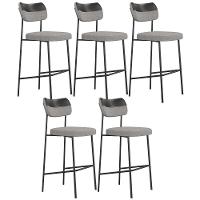 Kit 05 Banquetas Alta Bar Cozinha Sala Jantar Preto Melina L02 Couríssimo Preto Linho Cinza - Lyam Decor - 1