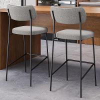 Kit 05 Banquetas Alta Bar Cozinha Sala Jantar Preto Melina L02 Couríssimo Preto Linho Cinza - Lyam Decor - 2