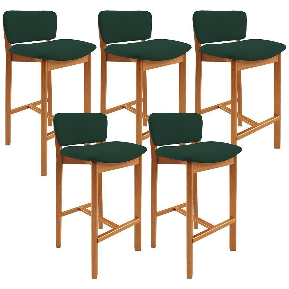 Kit 05 Banquetas Alta Para Cozinha Sala De Jantar Bar Dara L02 Suede Verde Musgo - Lyam Decor - 1