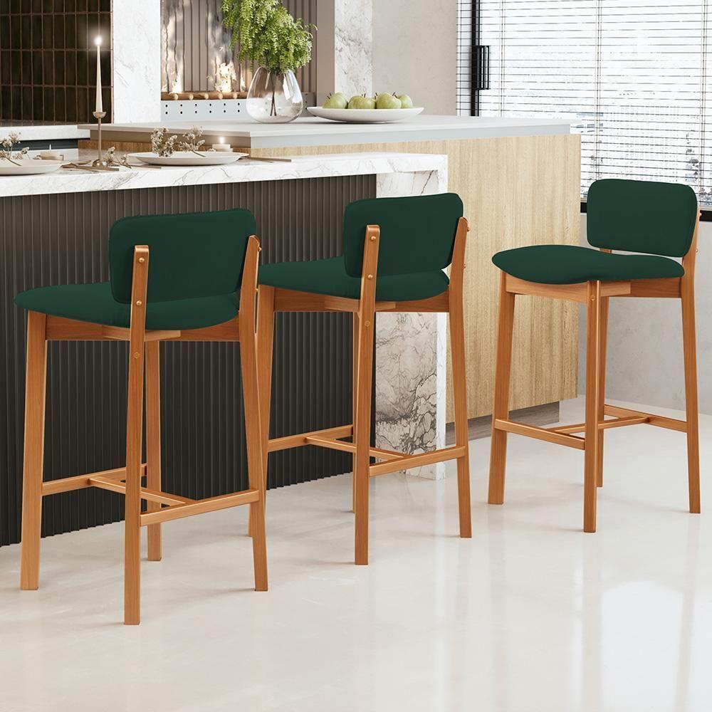 Kit 05 Banquetas Alta Para Cozinha Sala De Jantar Bar Dara L02 Suede Verde Musgo - Lyam Decor - 2