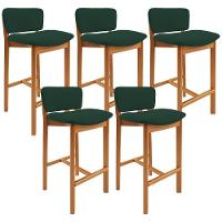 Kit 05 Banquetas Alta Para Cozinha Sala De Jantar Bar Dara L02 Suede Verde Musgo - Lyam Decor - 1