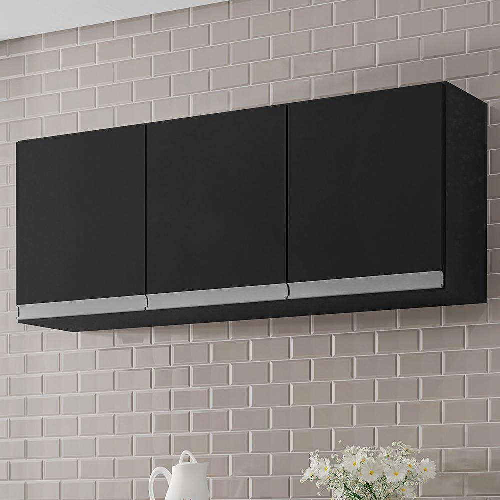 Armário Aéreo Andréia 120cm 3 Portas Preto - Ajl Móveis Preto - 2