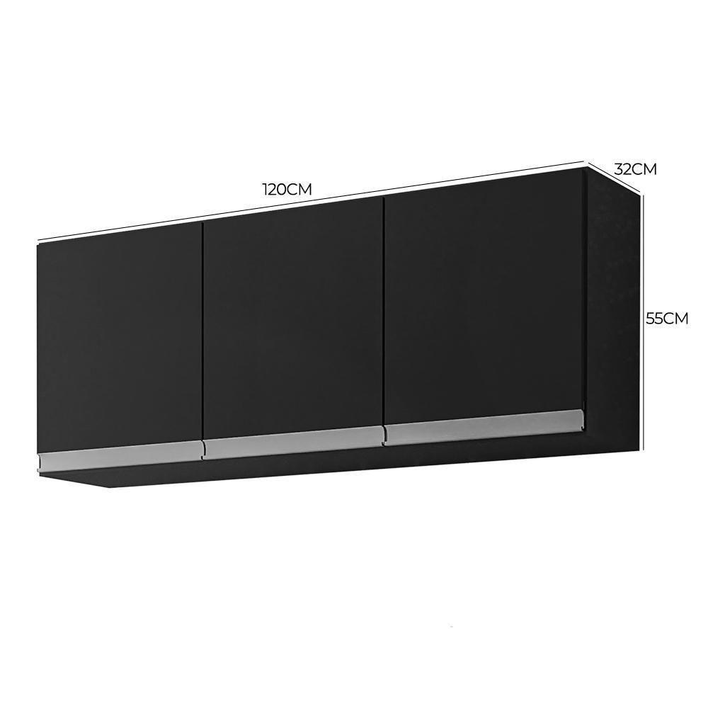 Armário Aéreo Andréia 120cm 3 Portas Preto - Ajl Móveis Preto - 4