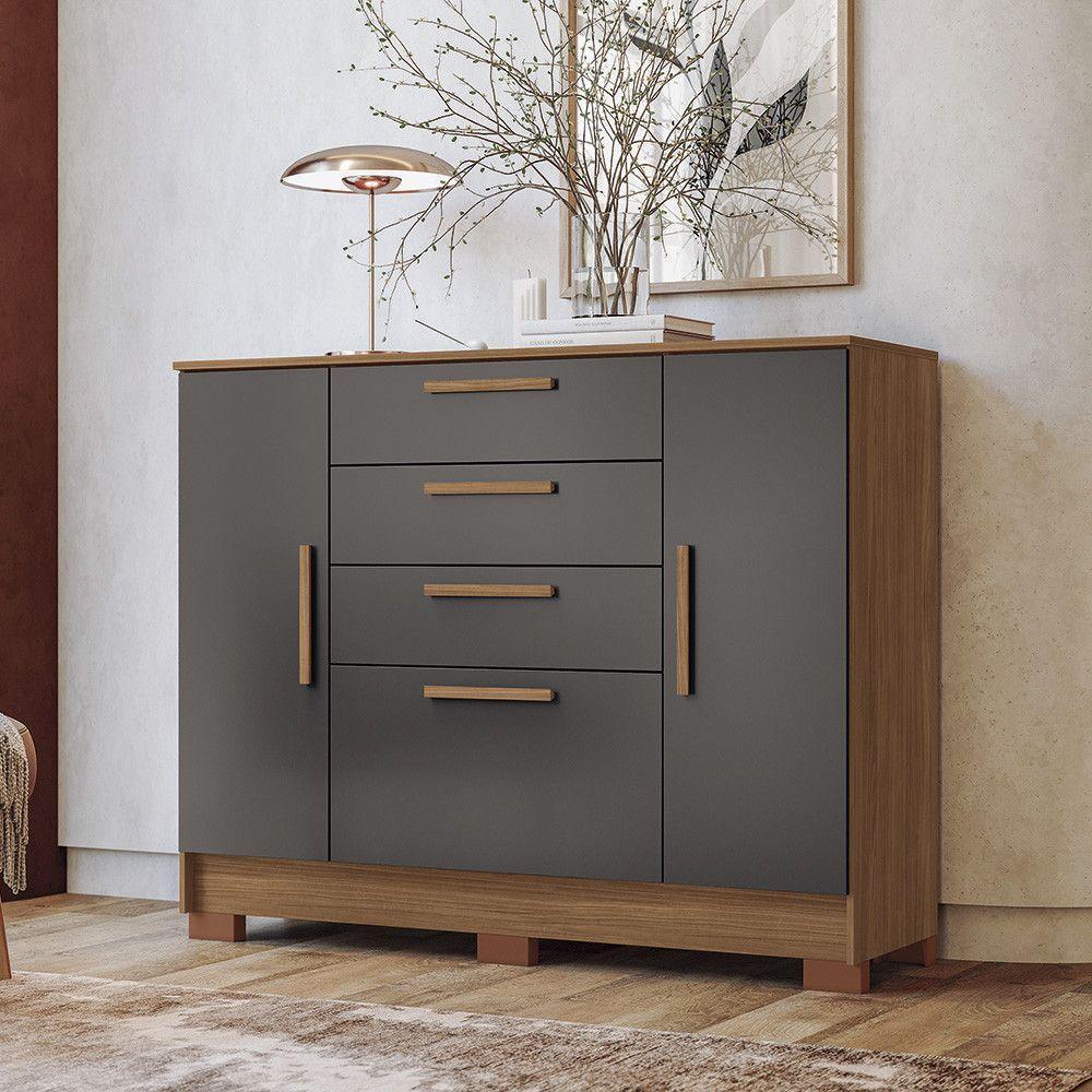 Cômoda 130,20cm 2 Pt E 4 Gv Eliot Estilo Mm Jatoba/grafitte - 1
