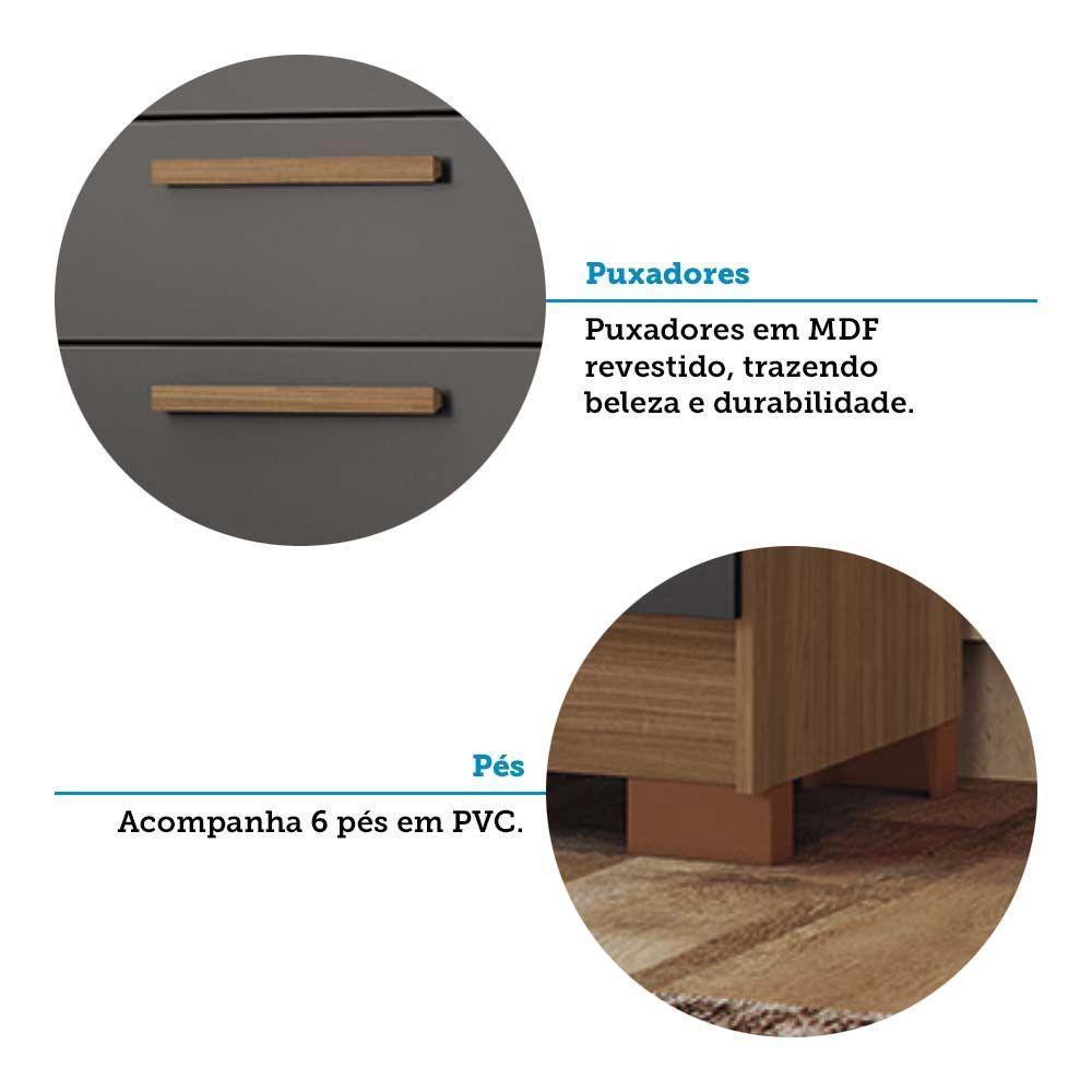 Cômoda 130,20cm 2 Pt E 4 Gv Eliot Estilo Mm Jatoba/grafitte - 8