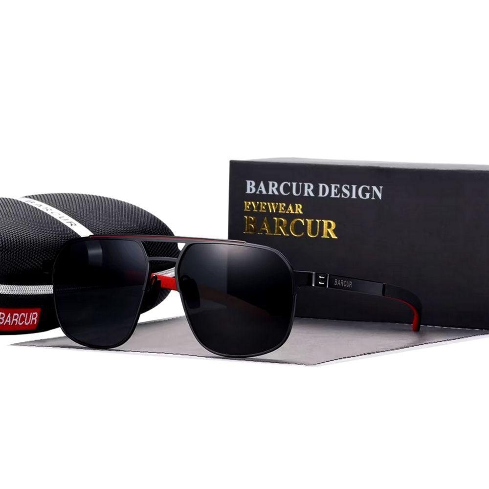 Óculos De Sol Polarizados Design Quadrado Com Proteção Uv400 Preto Vermelho - 1