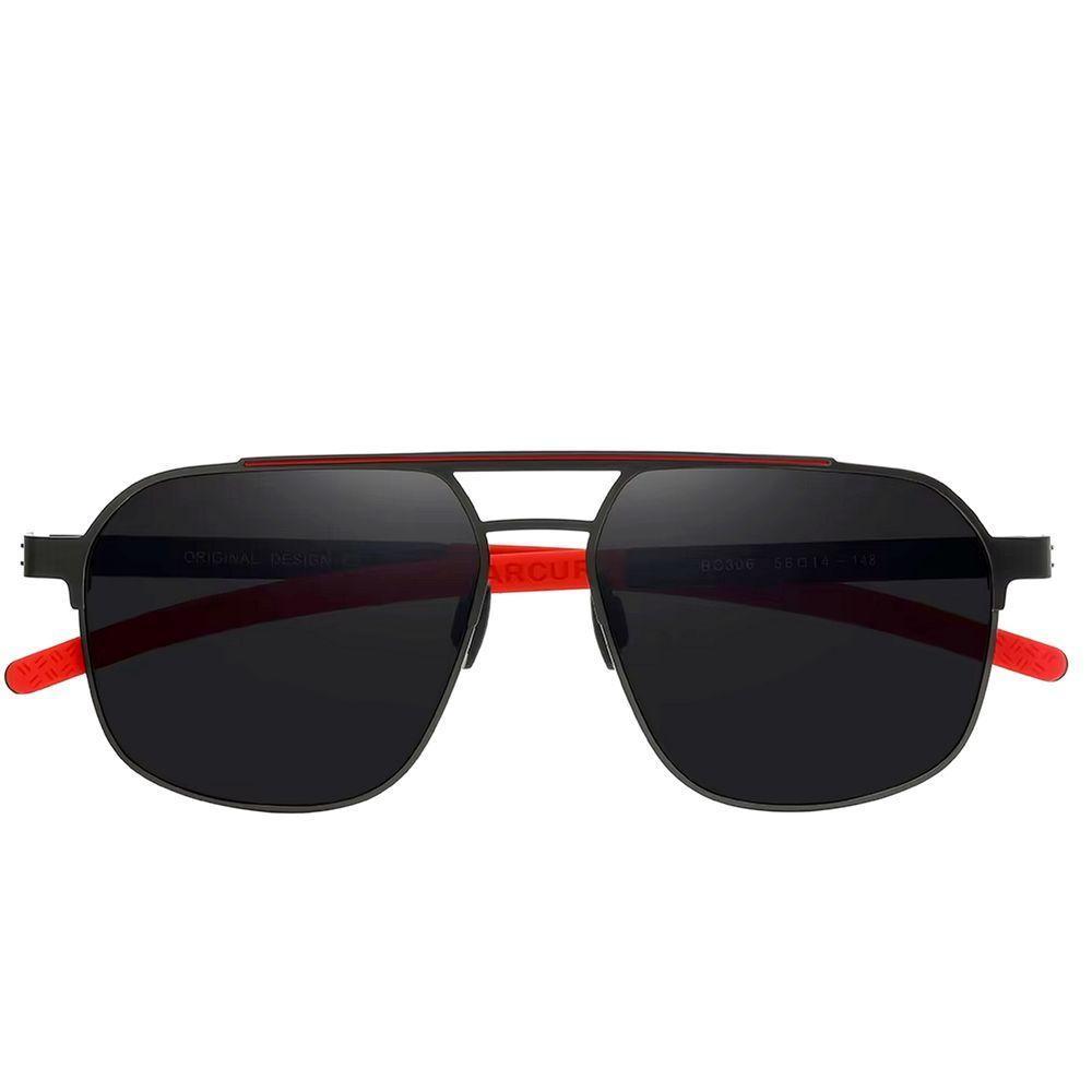 Óculos De Sol Polarizados Design Quadrado Com Proteção Uv400 Preto Vermelho - 2