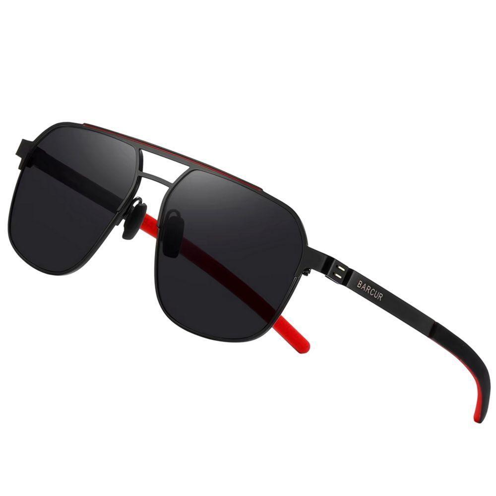 Óculos De Sol Polarizados Design Quadrado Com Proteção Uv400 Preto Vermelho - 5
