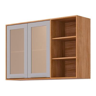 Armário Aéreo Brilhante 120cm 2 Portas Cinamomo-platina Com Vidro Reflecta E Nichos - Mgm Cinamomo-platina
