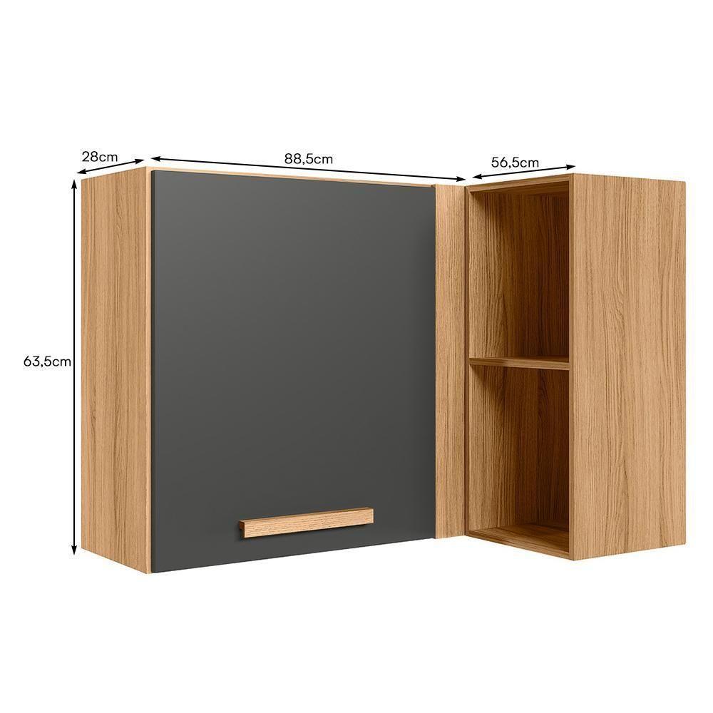 Armário Aéreo Canto Reto Intenza 88,5cm Freijó-chumbo Com Nichos - Nicioli Freijó-chumbo - 2