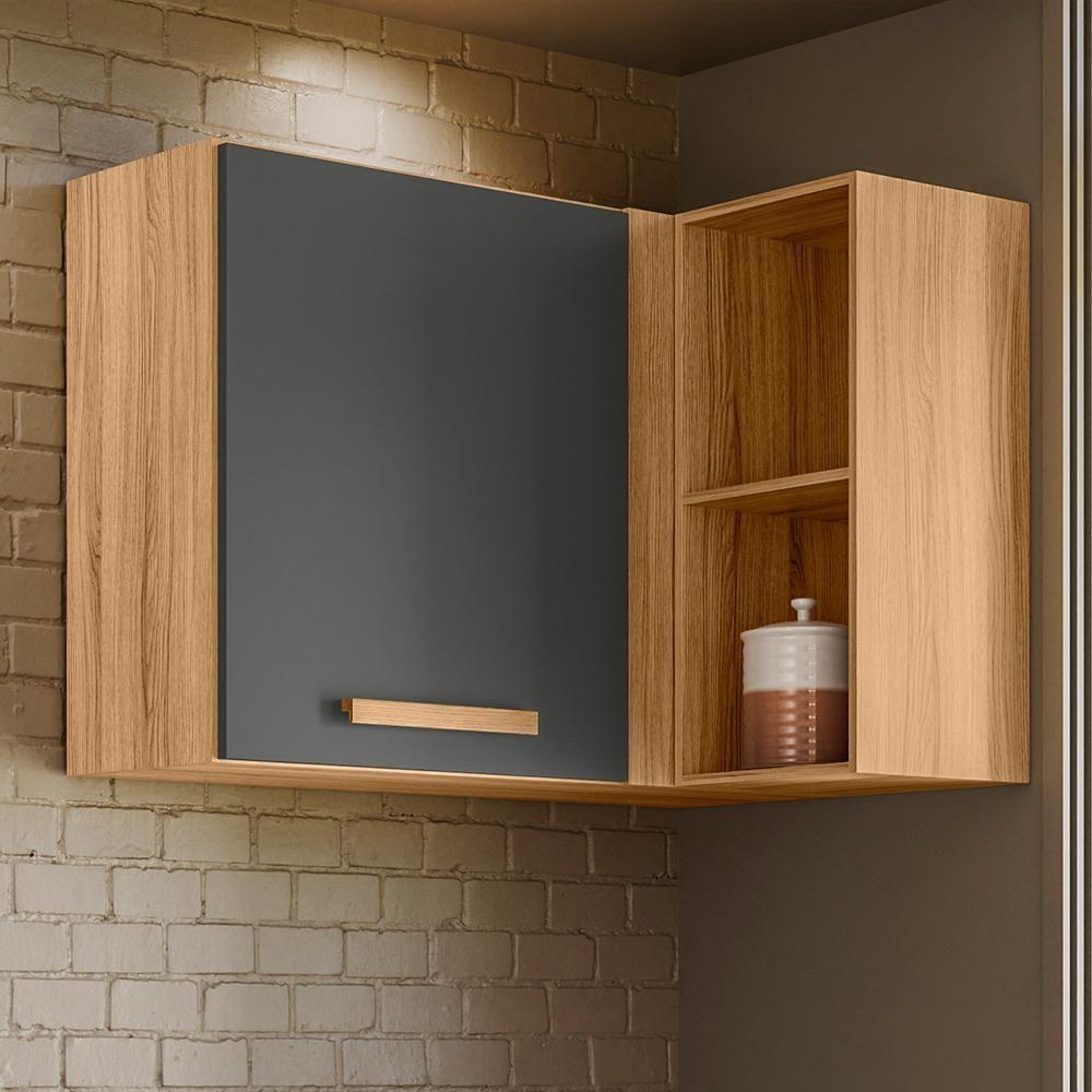 Armário Aéreo Canto Reto Intenza 88,5cm Freijó-chumbo Com Nichos - Nicioli Freijó-chumbo - 3