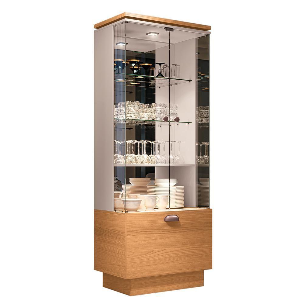 Cristaleira Diamante Com Led E Portas De Vidro Cinamomo-off White - Pr Móveis Cinamomo-off White - 1