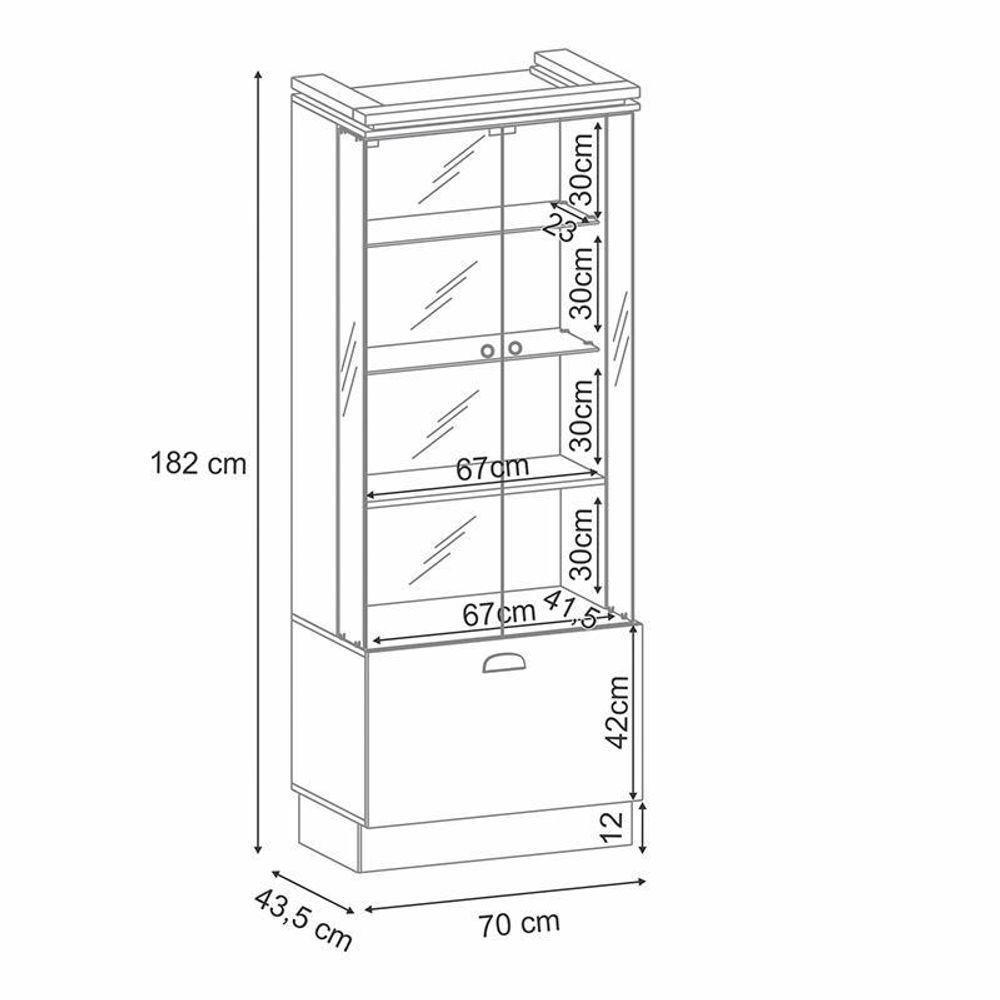 Cristaleira Diamante Com Led E Portas De Vidro Cinamomo-off White - Pr Móveis Cinamomo-off White - 2