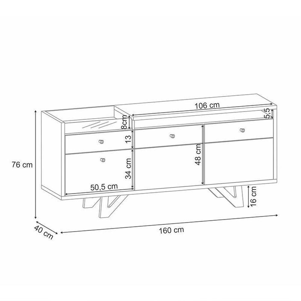 Buffet Aparador Cristal Com 2 Portas E 2 Gavetas Cinamomo-off White - Pr Móveis Cinamomo-off White - 2